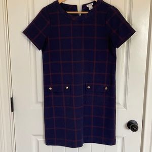 J.Crew Factory Sheath Dress Womens 4 Navy Rust Plaid Short Sleeve Preppy